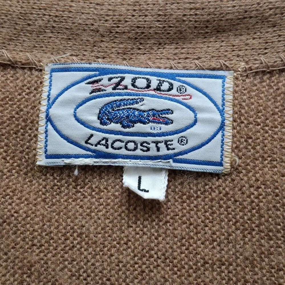 Vtg IZOD Lacoste 1970s Tan Knit Men’s Button Cardigan Sweater Sz L Kurt Cobain